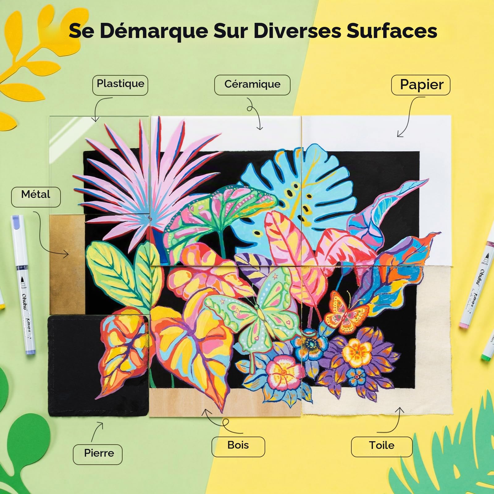 Ohuhu Marqueurs Acrylique 72 Pointe Brosse Haute Opacité Pierre DIY –Kahuku