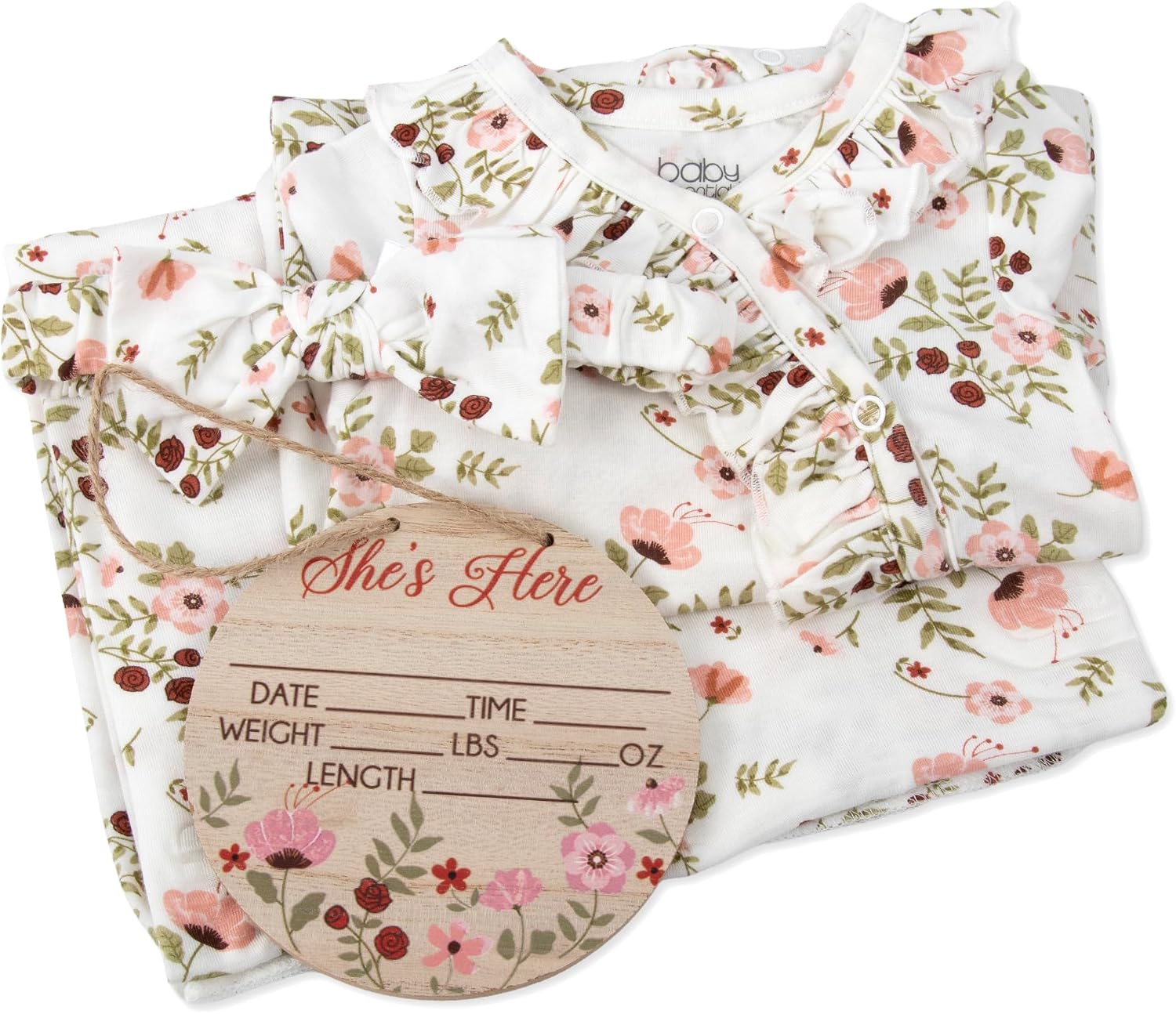 Newborn Baby 4 Piece Coming Home Outfit Gift Set – Footie Sleeper, Blanket, Headband & Ornament for Boys & Girls
