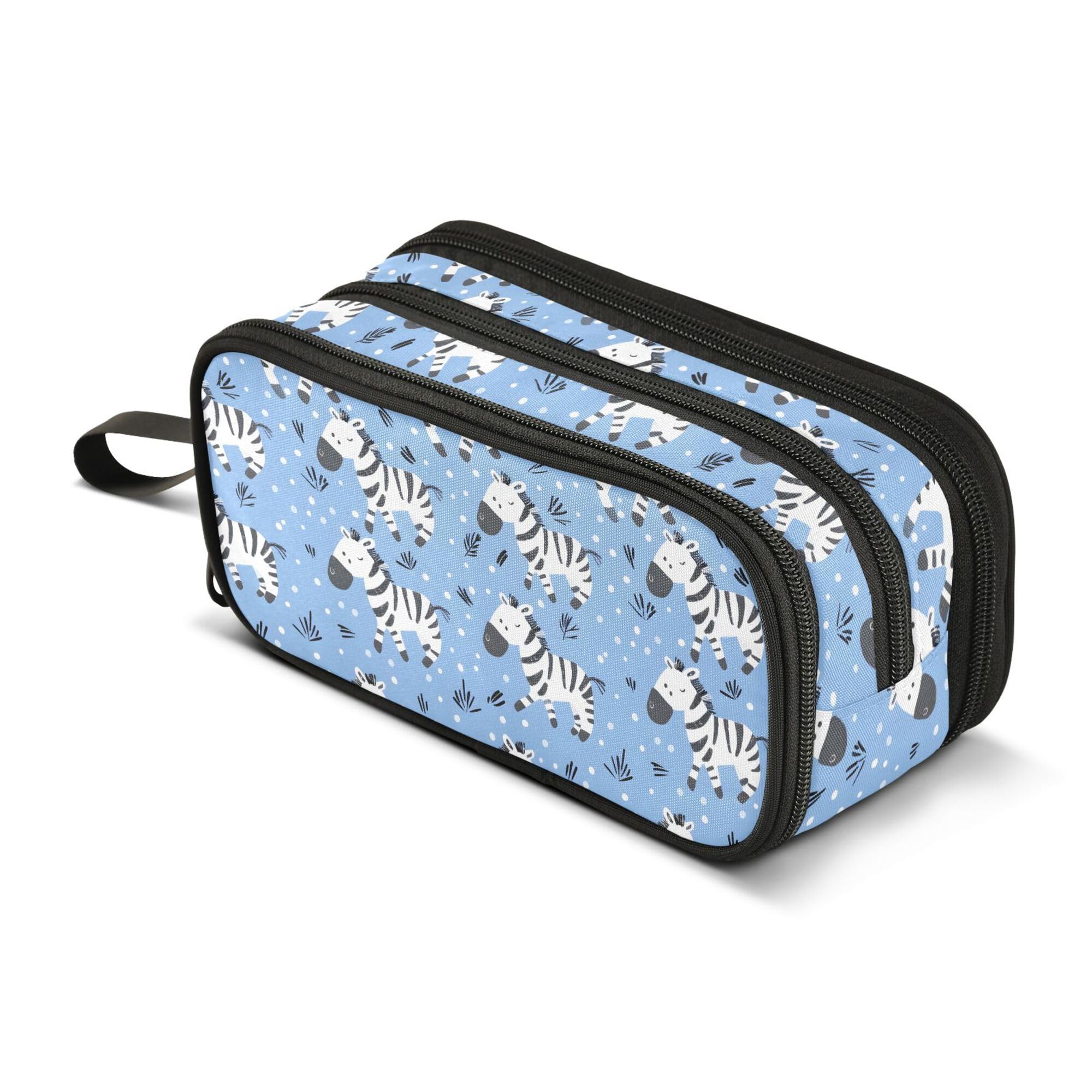 Large Pencil Case, Big Capacity Pencil Bag Pen Pouch Holder 3 Compartments, Zebra and Grass School Office Supplies Stationery Makeup Bag Storage Organizer for Students Girls Boys Women Men