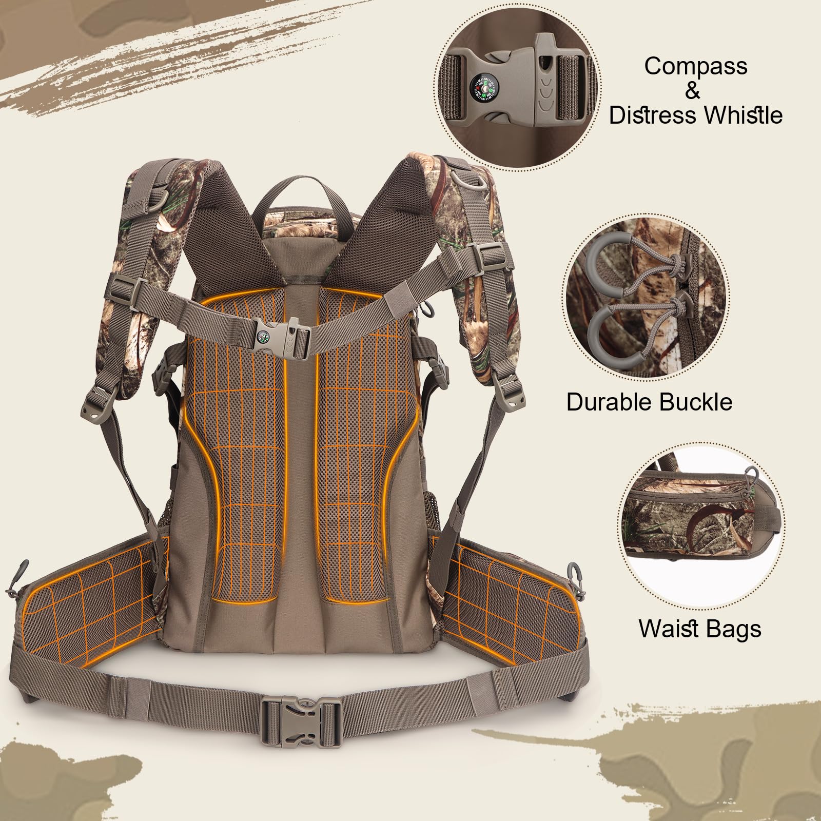 Mochila de caza, mochilas de caza de camuflaje y bolsas de lona, resistente al agua, de larga duración, mochila de arco de gran capacidad