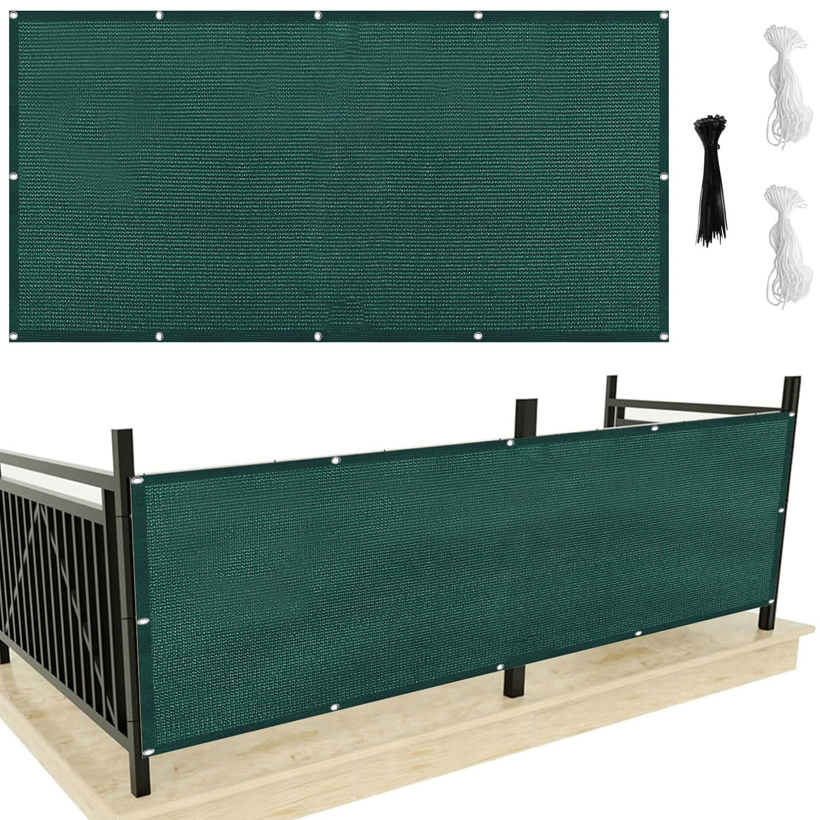 Voile d'ombrage rectangulaire 4.4x5m vert foncé avec cordes et serre-câbles