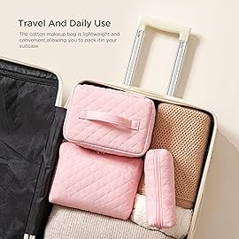 HBselect Quilted Makeup Bag, 3PCS Cotton Large Travel Makeup Bag, Cute Floral Coquette Make up Bag Cosmetic Bag Toiletry Bag for Women Girls