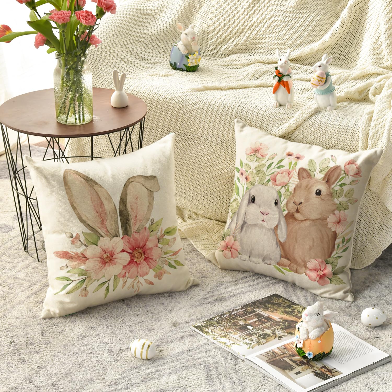 Mlumamme Throw Pillow Covers Patterns Strips Mexican Style Tree Flower Floral Pillowslip Square Sofa Cute 18 x 18 Inches Cushion Cases Pillowcases