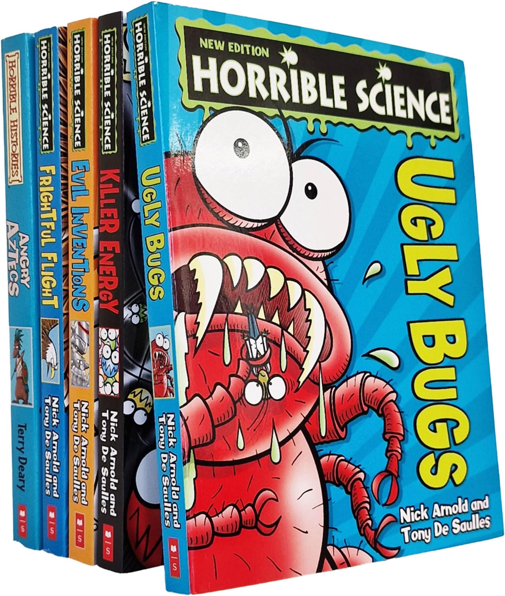 Horrible Science/Histories Collection 5 Books Set [Ugly Bugs, Evil Inventions, Frightful Flight, Killer Energy, & Angry Aztecs (Horrible Histories)]
