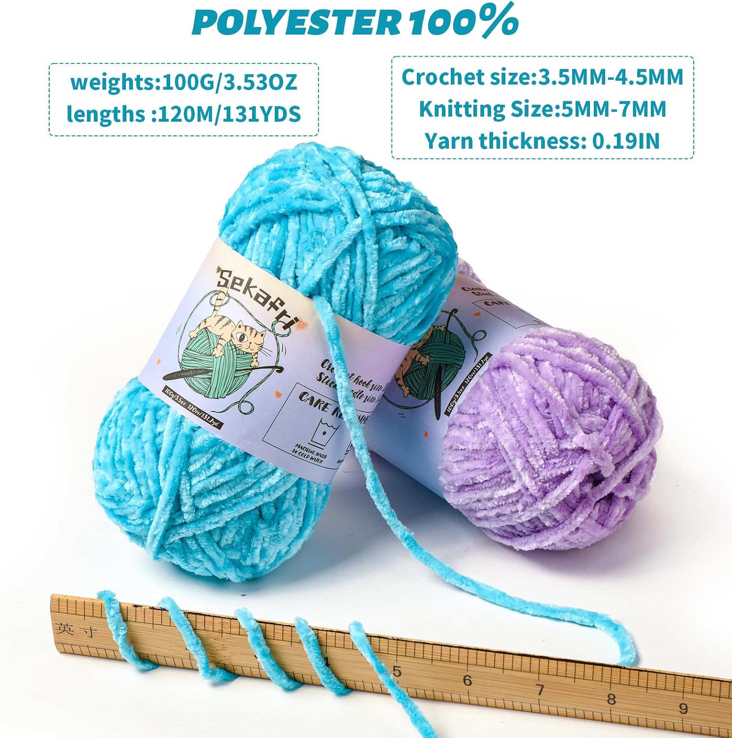 3 Pack Fuzzy Chenille Yarn for Crocheting,Velvet Baby Blanket Yarn for Crocheting,Soft Plush Yarns for Hand Knitting,(300 g/393yds) Fluffy Amigurumi Crochet Yarns (3 Rainbow)