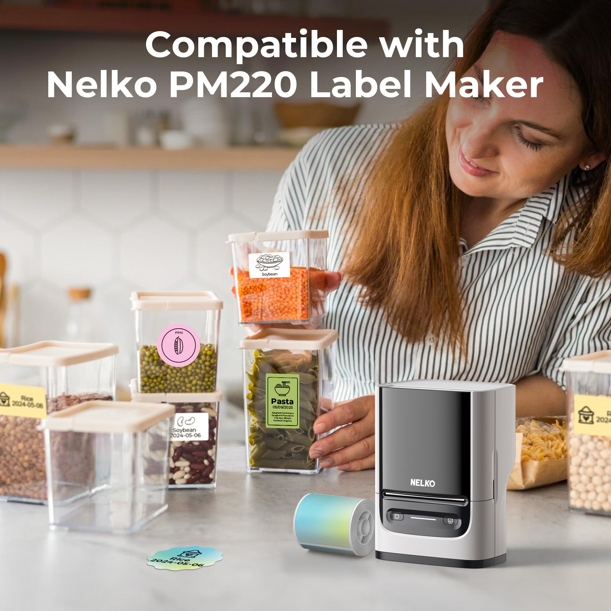 Image secondaire de Rouleau d'Étiquettes Thermiques Rondes Nelko PM220 - 150 Feuilles Imperméables