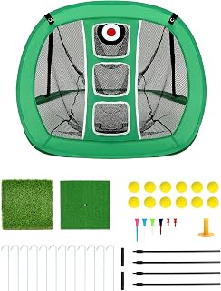 QWORK Pop up Golf Net with 2 Mats and 12 Training Balls