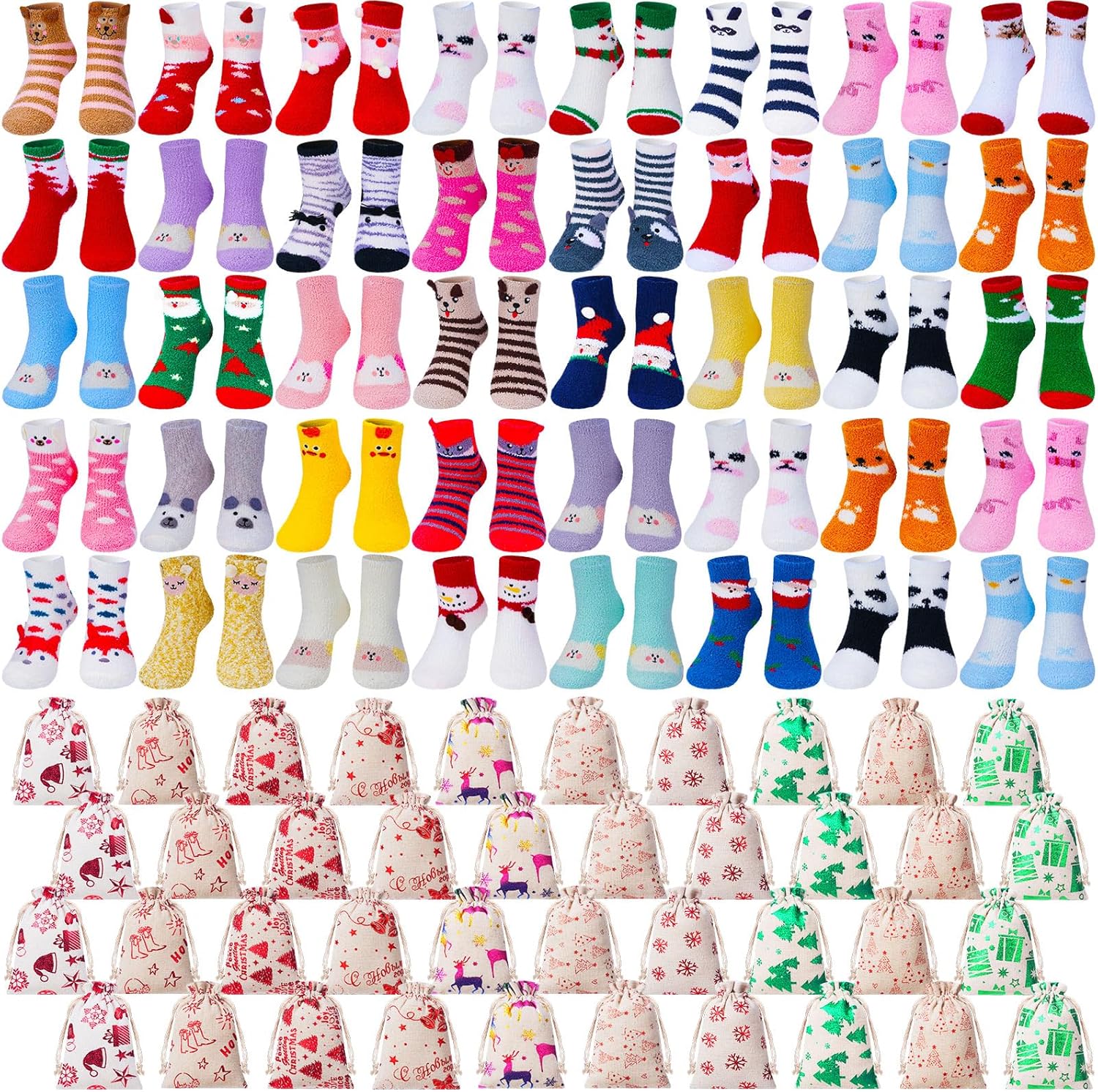 Ramede 40 Pairs Christmas Fuzzy Socks Bulk with Gift Bags Holiday Fuzzy Socks Advent Calendar 2025 for Women Christmas Party Gifts