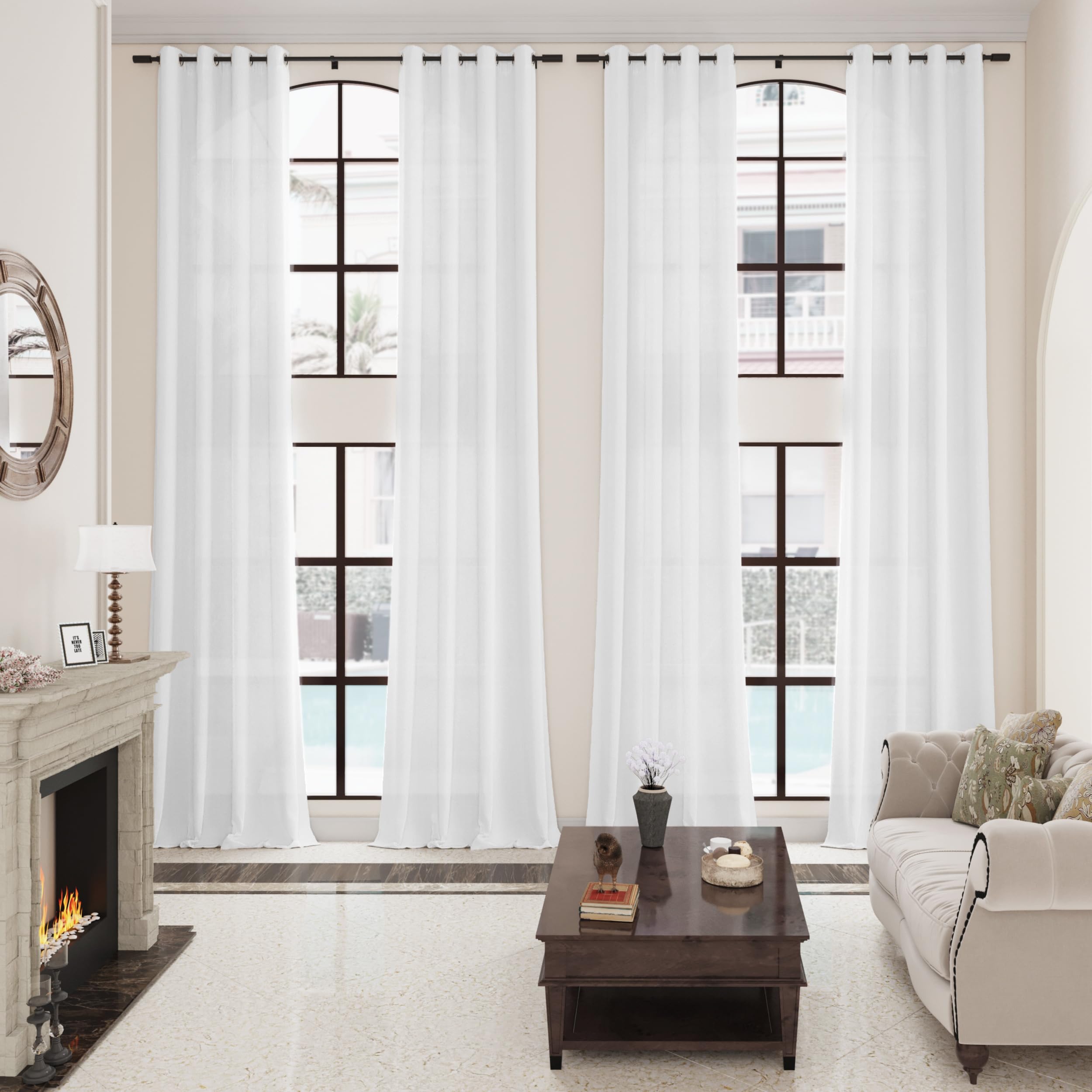 Aersas Linen Curtains 120 Inches Long for Living Room Grommet White — image 1