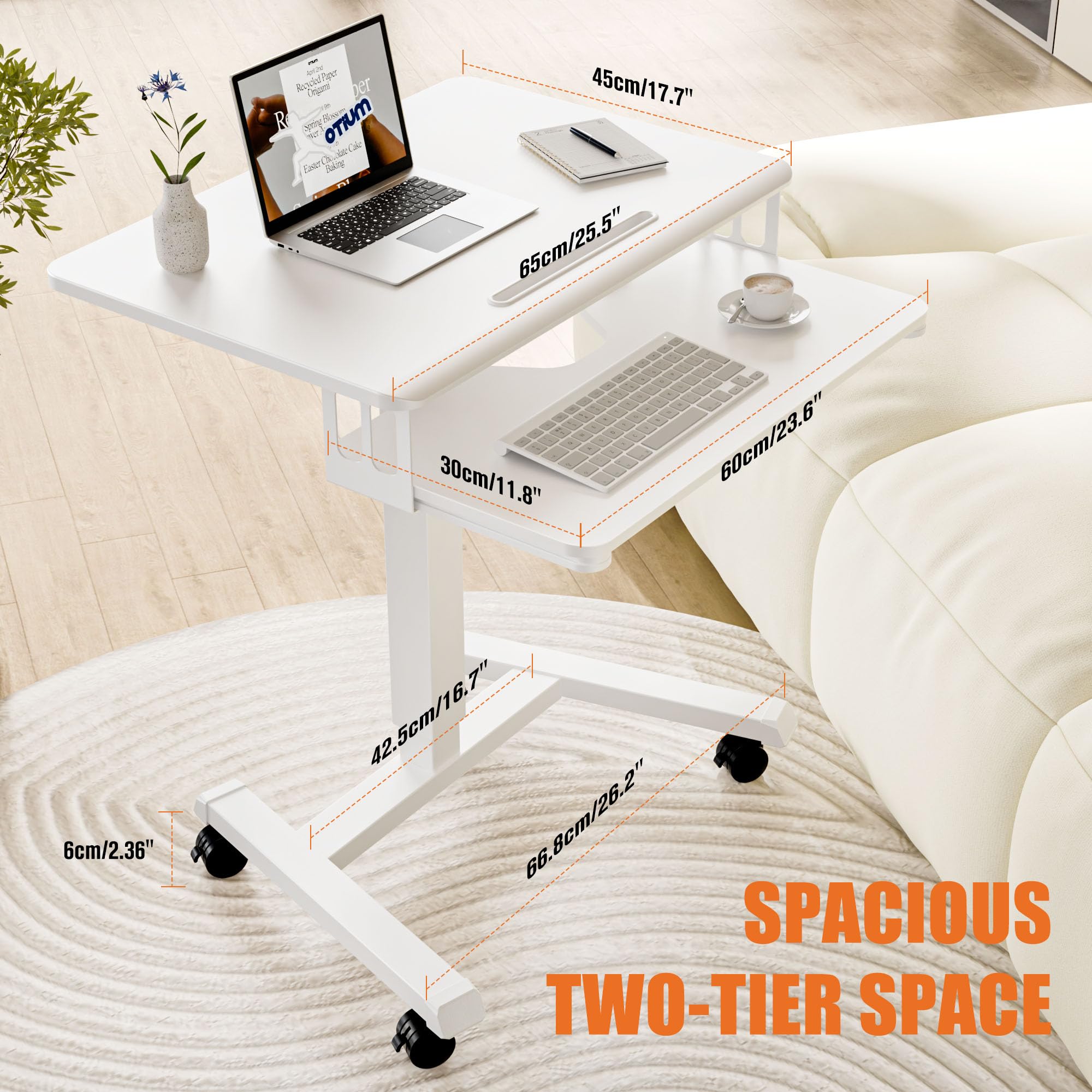 ERGOMAKER Scrivania Mobile Regolabile In Altezza 65x45 Cm Con Ruote Piombate E Gancio, Portatile Per Ufficio E Casa, Nero - 4