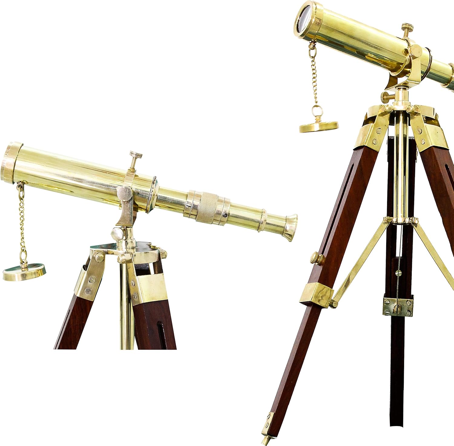 Shiny Brass Wooden Stand Tabletop Wooden Telescope Home Decor Antique Handmade Tripod Telescope Desktop Decorative