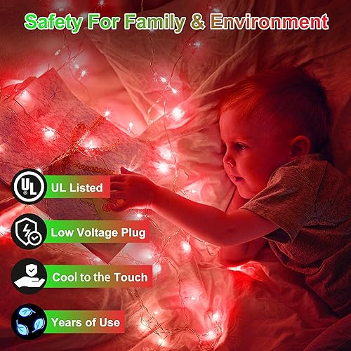 Miniatura 4 de Guirnalda de 300 luces LED de 100 pies para interiores, 8 modos de luces de árbol de hadas para exteriores, conectables, temporizador y memoria,