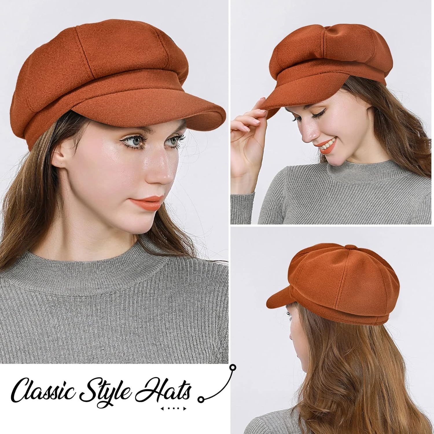 Women’s Newsboy Cap Wool Blend Retro Solid Color Girls Fashion Gatsby Cabbie Visor Beret Hat - Image 6