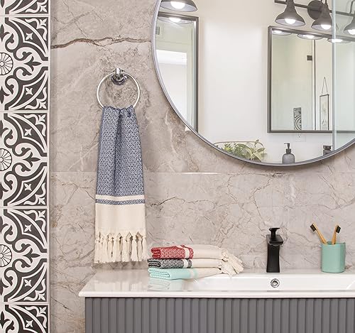 Vista 3 de Rumi & Shams - Toallas de mano turcas estilo bohemio de granja 2 piezas, 16 x 32 pulgadas 100% algodón Azul marino