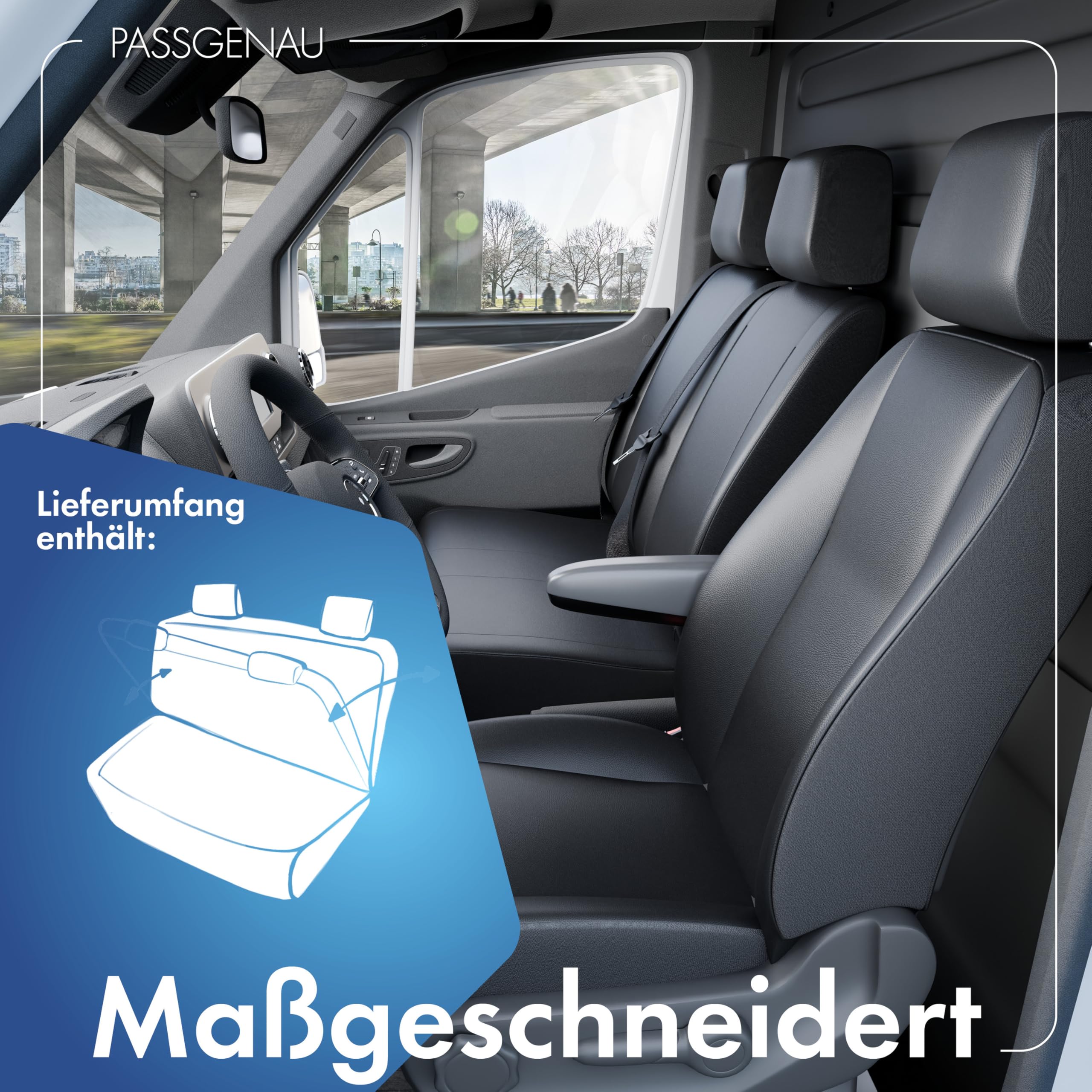Walser Transporter pokrowce na siedzenia samochodowe kompatybilne z VW T6, podwójna ławka składana z przodu, pokrowce na siedzenia ze sztucznej skóry, zestaw nakładek na siedzenia samochodowe do vanów