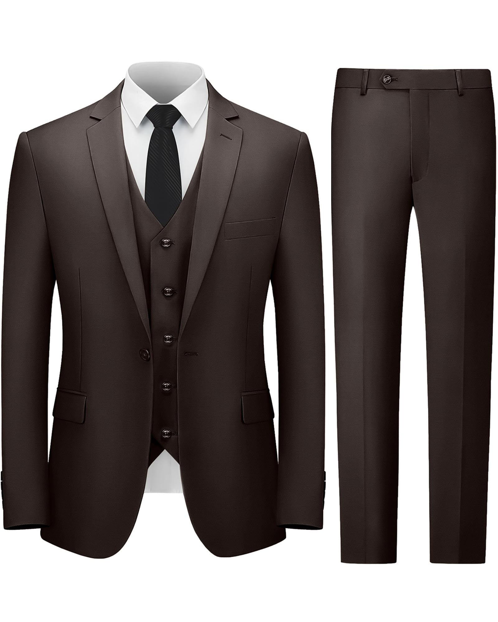 Cooper &amp; Nelson Men's Suit Slim Fit, 3 Piece Suits for Men, One Button Solid Jacket Vest Pants with Tie, Tuxedo Set