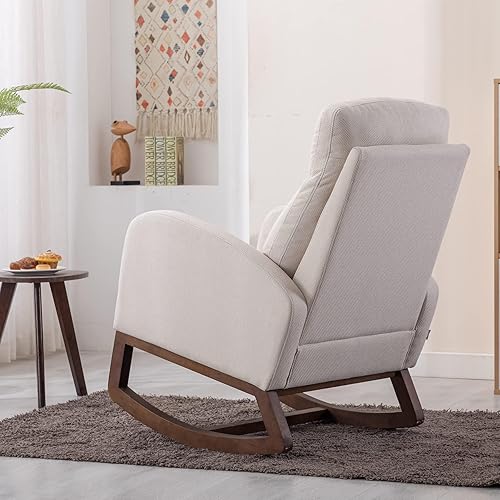 Miniatura 9 de Mecedora tapizada para guardería, mecedora Accent Glider con bolsillo lateral, cómoda silla con respaldo alto y cojín de doble capa, planeador