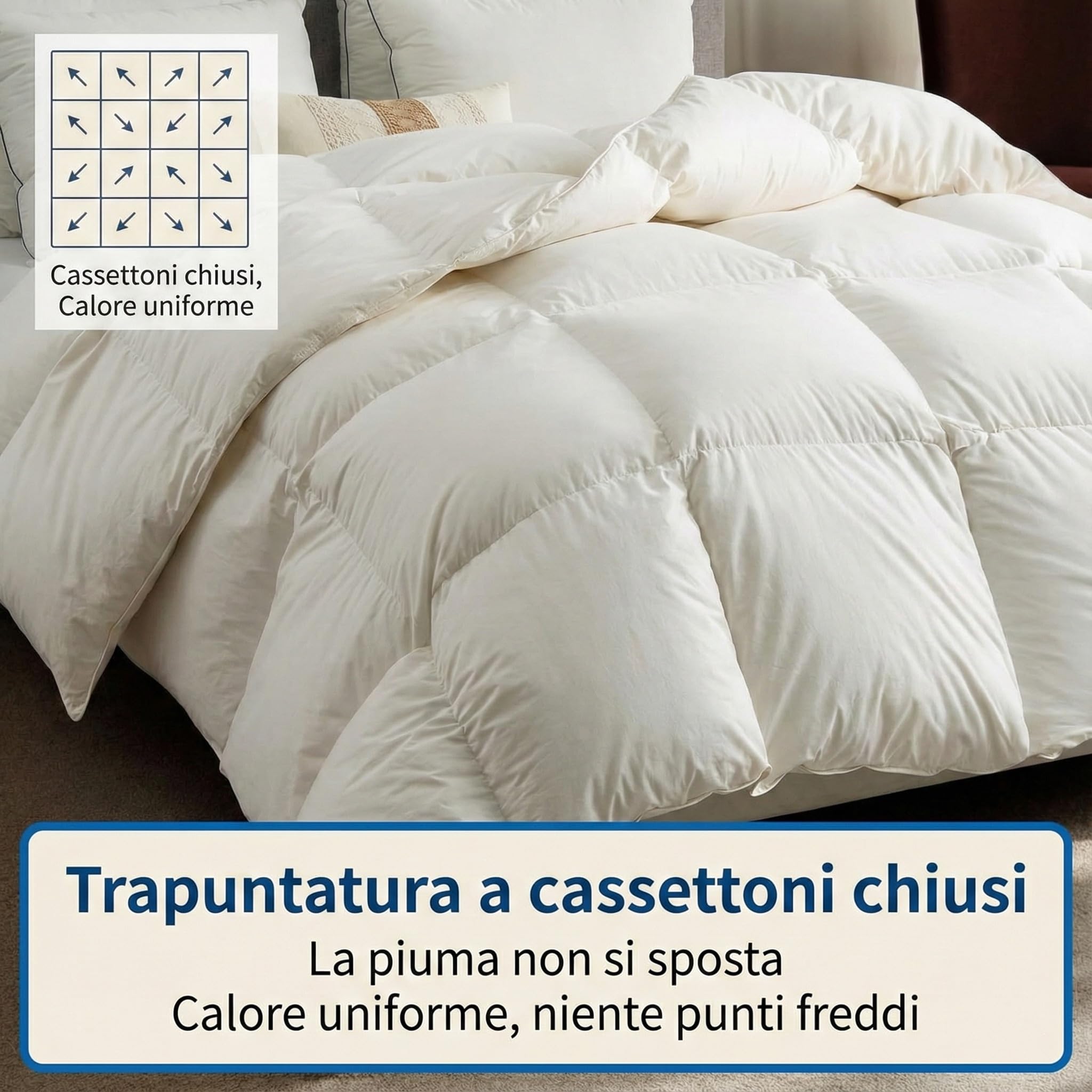 Piumino d’Oca Matrimoniale Trentino 250x200 cm, Piumone Invernale Caldo e Soffice, 100% Piuma d’Oca Naturale, Imbottitura 360 g/m², Certificato OEKO-TEX Letto Matrimoniale 2 Piazze Cm. 250x200