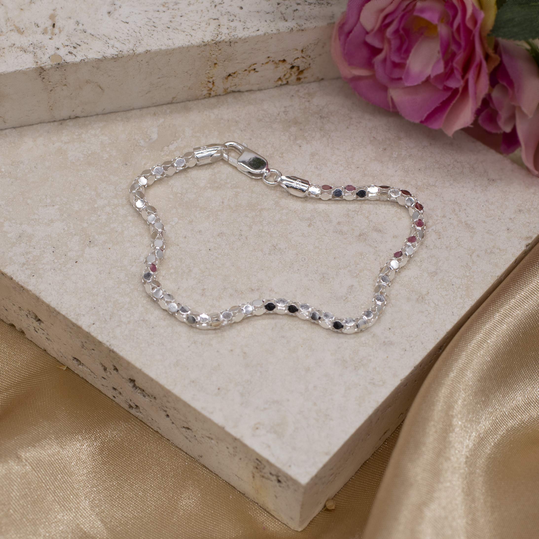 Tuscany Silver Bracciale da Donna in Argento Sterling con Catena Specchio Rotonda da 20 cm/8"