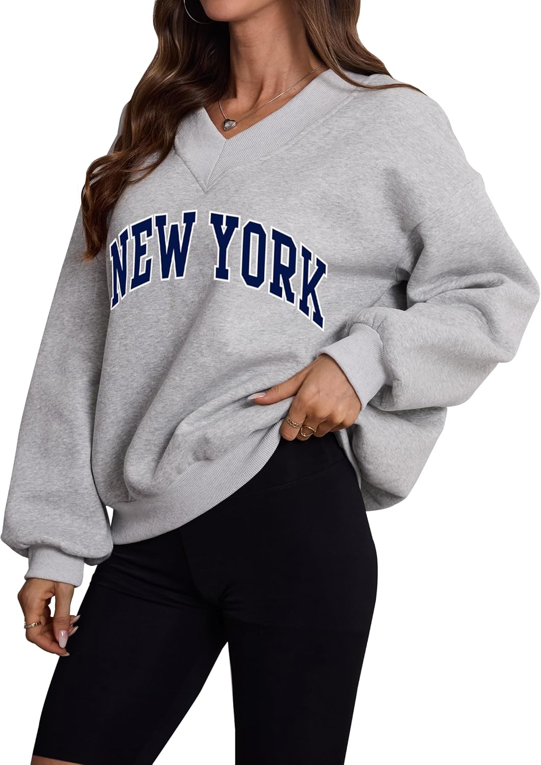 Remidoo Oversized Sweatshirt for Women V Neck Sweatshirts Casual Fleece Long Sleeve Pullover Top - Image 5