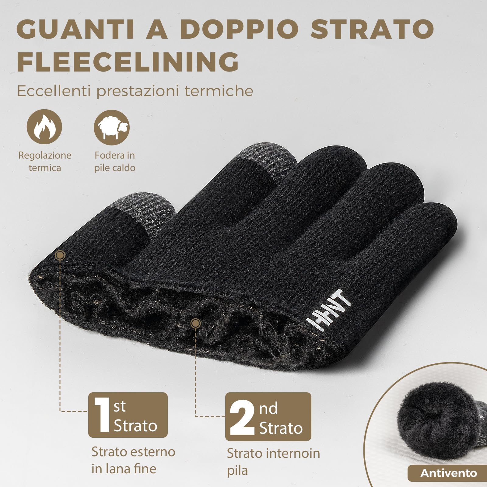 Rahhint Guanti Invernali Uomo Donna - Guanti Termici Uomo Antiscivolo - Guanti Lana Touch Screen Donna Guanti da Sci Smartphone Computer