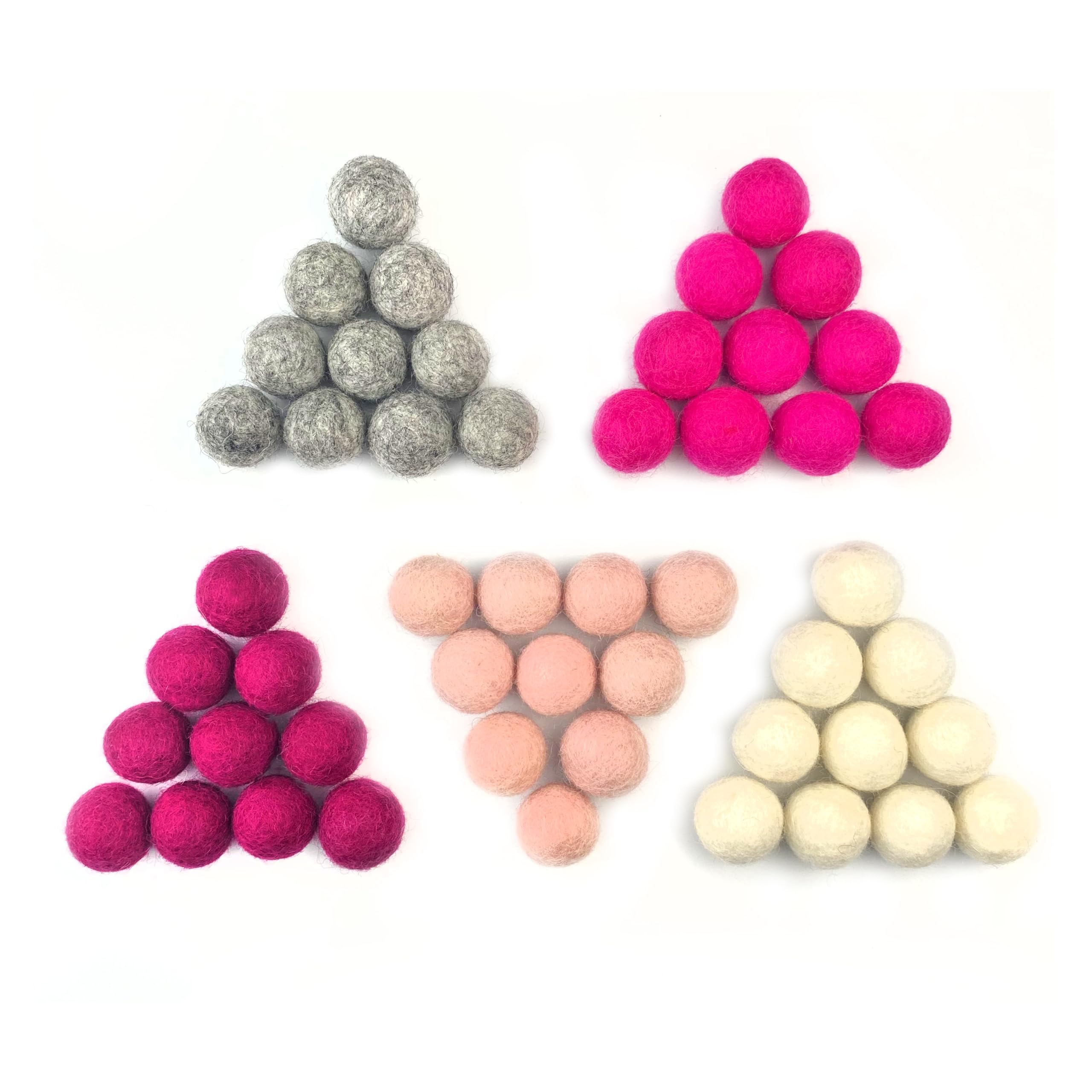 Wildflower by hu hands Cozy Love Wool Pink Felt Balls | Pink and Gray Colors for DIY Pom Craft, Garland, Baby, Decor, Essential Oil, Cat | .8 - 1 Inch | 2.5 CM | Bulk Handmade 50 Pompoms | Muslin Bag - Image 7