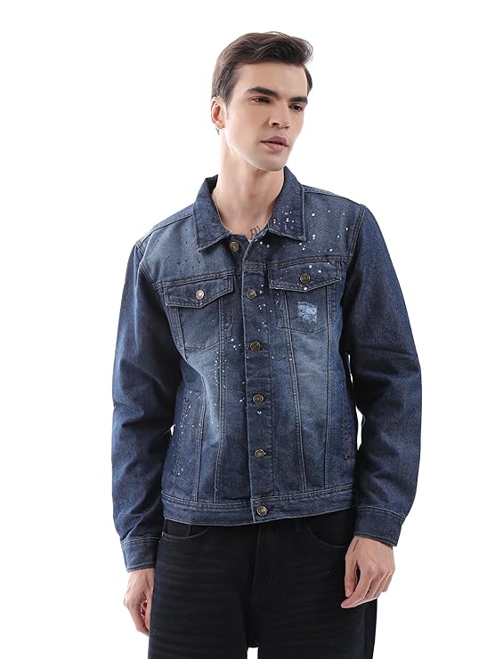 The Indian Garage Co Men's Denim Standard Slim Fit Solid Trucker Jackets