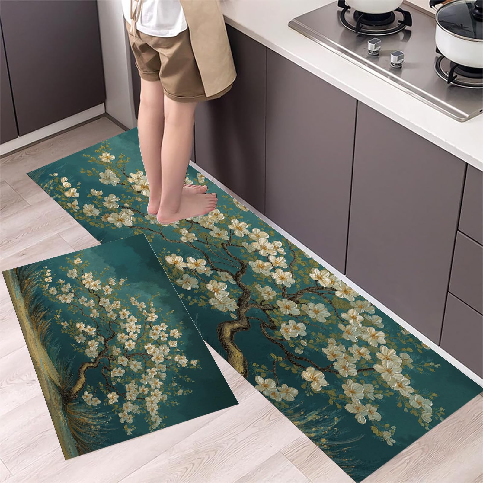Alfombra verde oscuro antideslizante de alta calidad para comedor y entrada