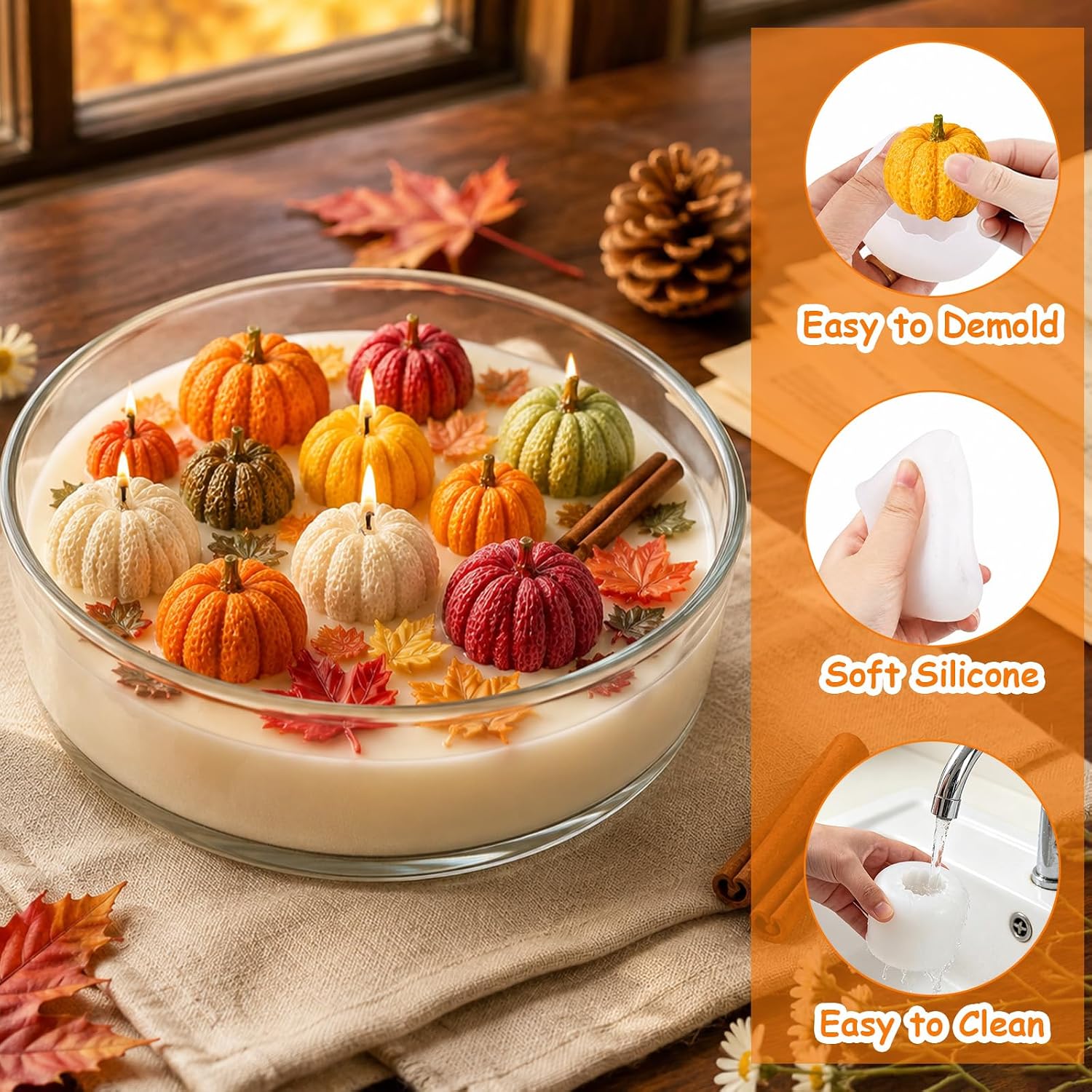 4pcs Pumpkin Candle Mold Maple Leaf Fondant Mold Thanksgiving Silicone Mold