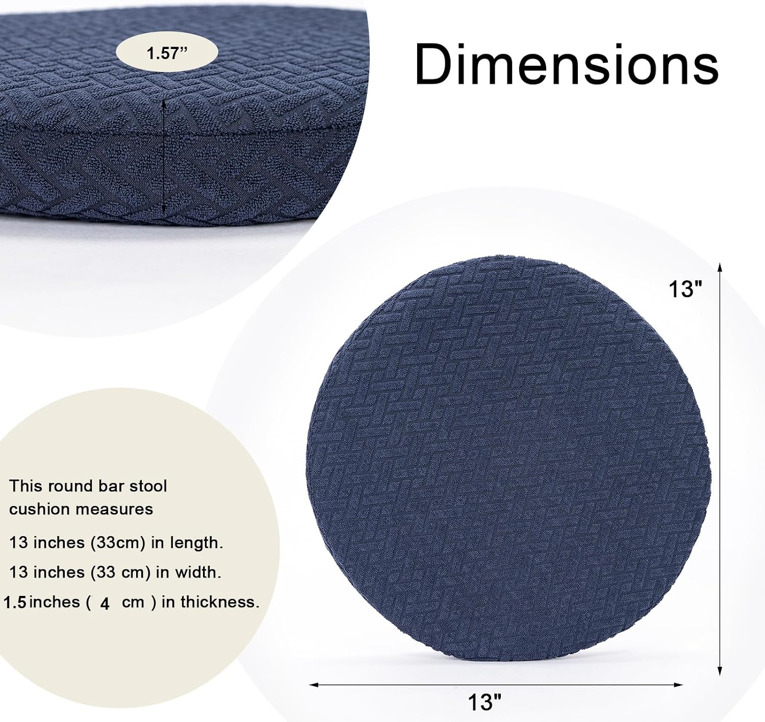 NILUOH Bar Stool Cushions, Memory Foam Round Bar Stool Covers with Non-Slip Backing and Elastic Band, 13", Navy,1 Pack