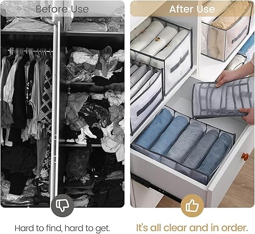 Miniatura 4 de Winfree 4 organizadores de armario, 7 cajones de almacenamiento de rejillas con asas, organizador de ropa de malla de visibilidad para toda tu ropa