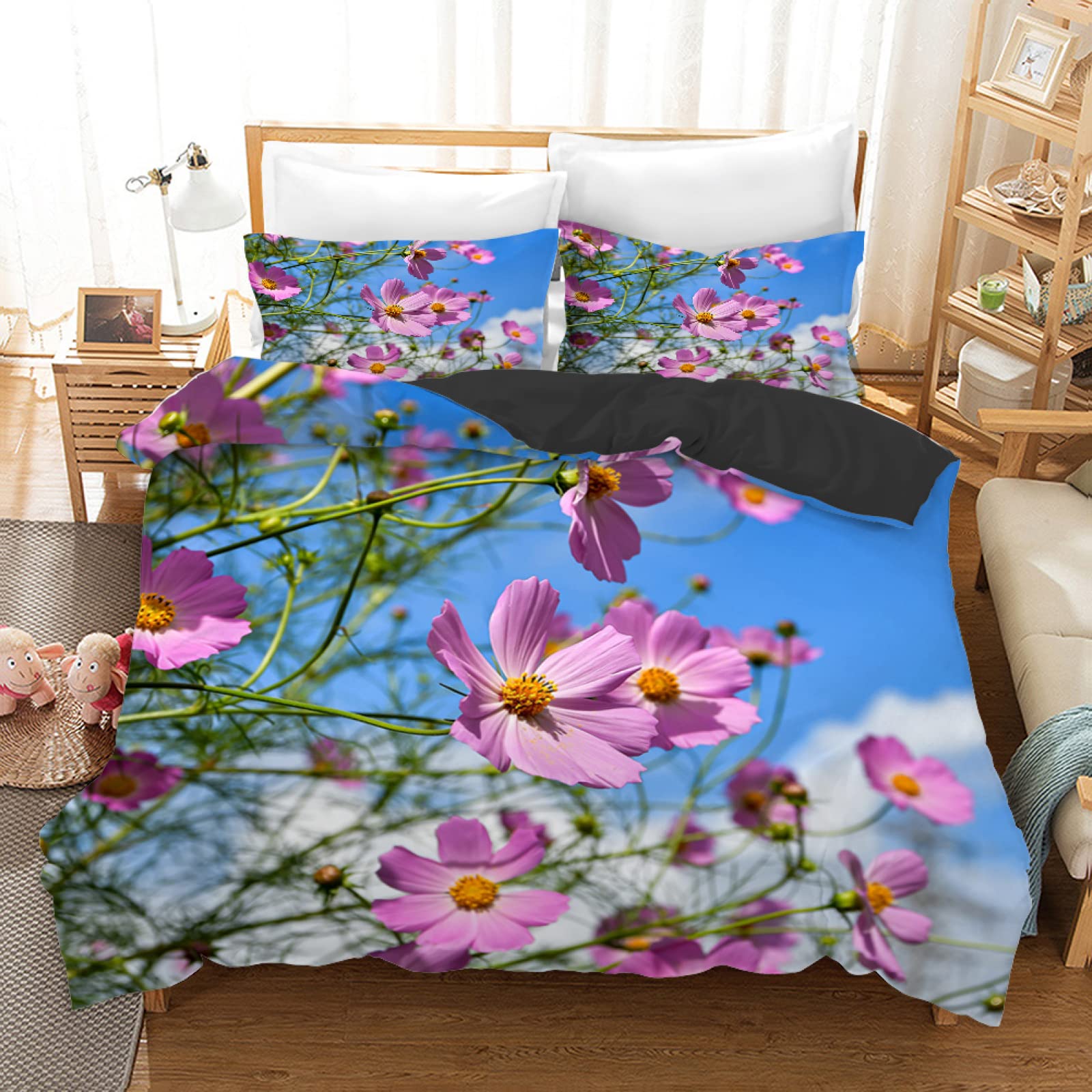 Housse de couette 160x200 microfibres avec 2 taies d'oreiller pêche bleue