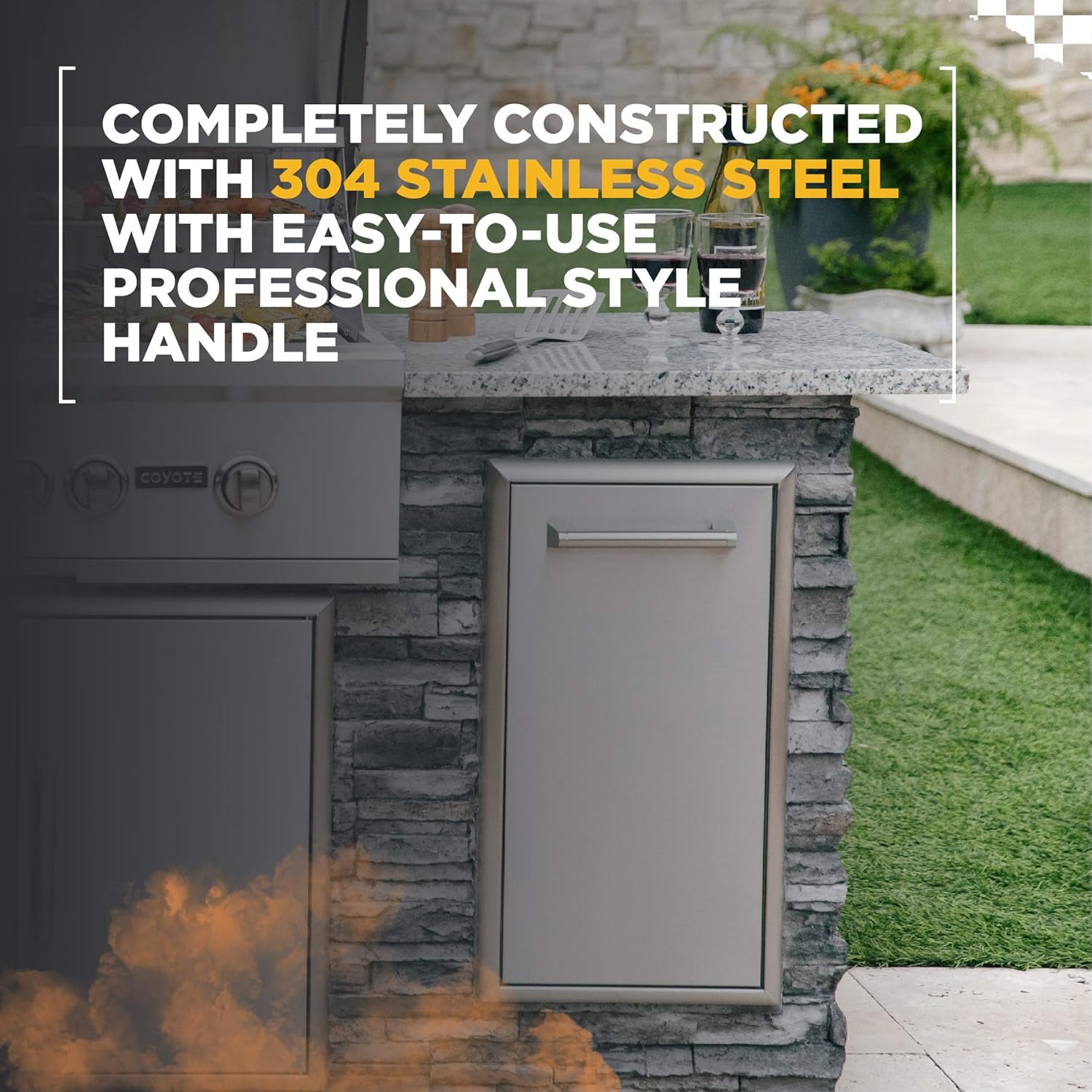 Stainless Steel Outdoor Pull-Out Trash Bin with Handle