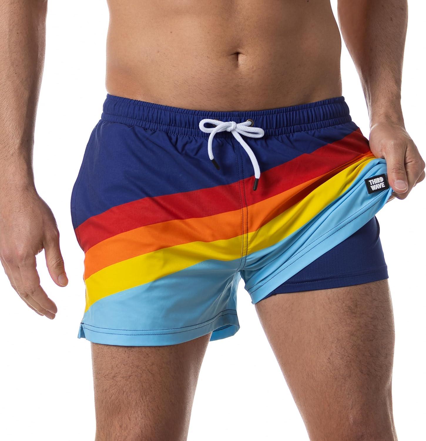 Third Wave Swim Trunks for Men with Compression Liner and 3 Inch Inseam - Premium Swim Shorts and Bathing Suit for Swimming