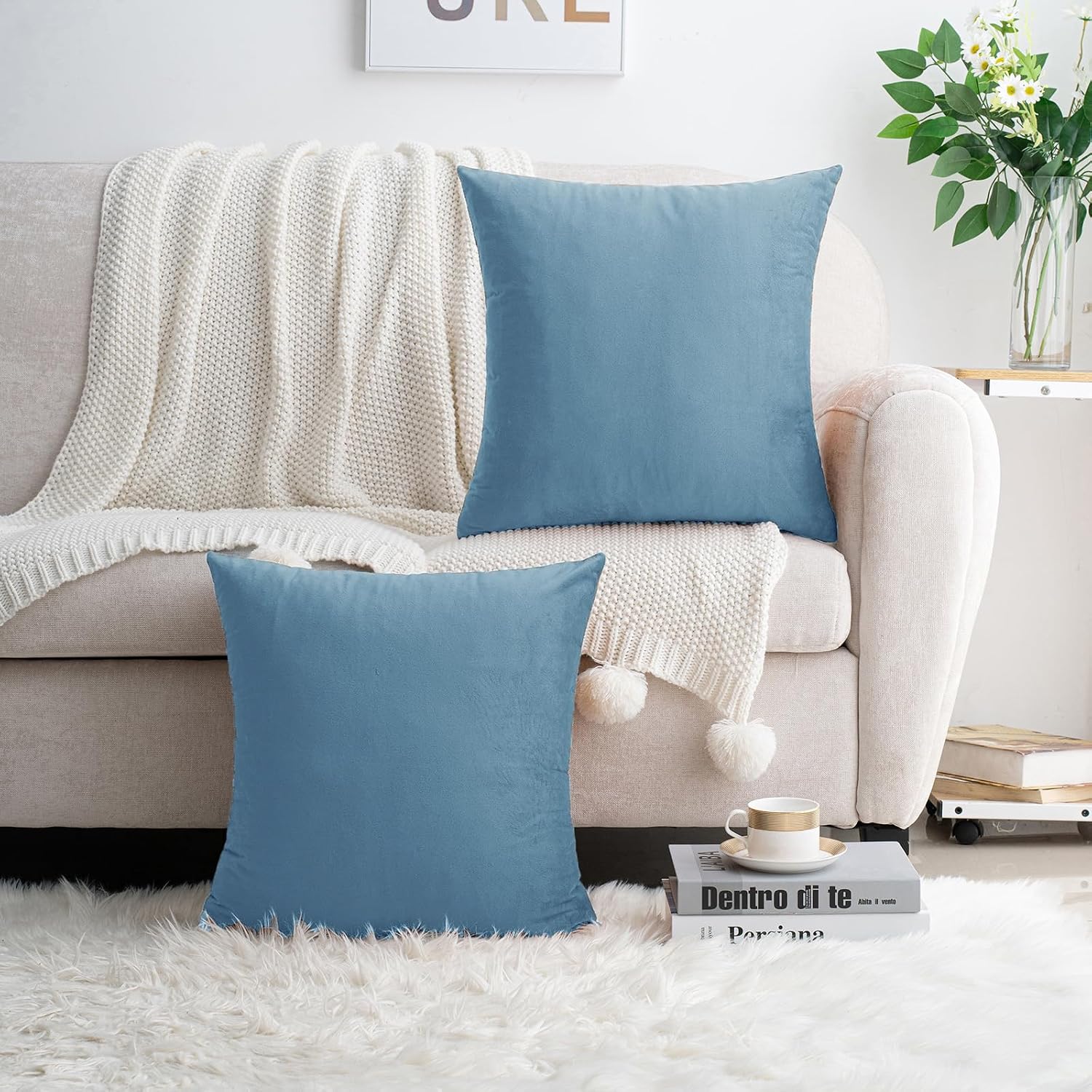 HWY 50 Light Blue Throw Pillow Covers Velvet 16x16 Inch Pack of 2 image 2