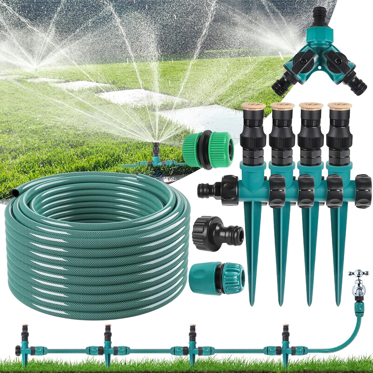 Garden Lawn Ground Sprinkler System Kit,360° Automatic