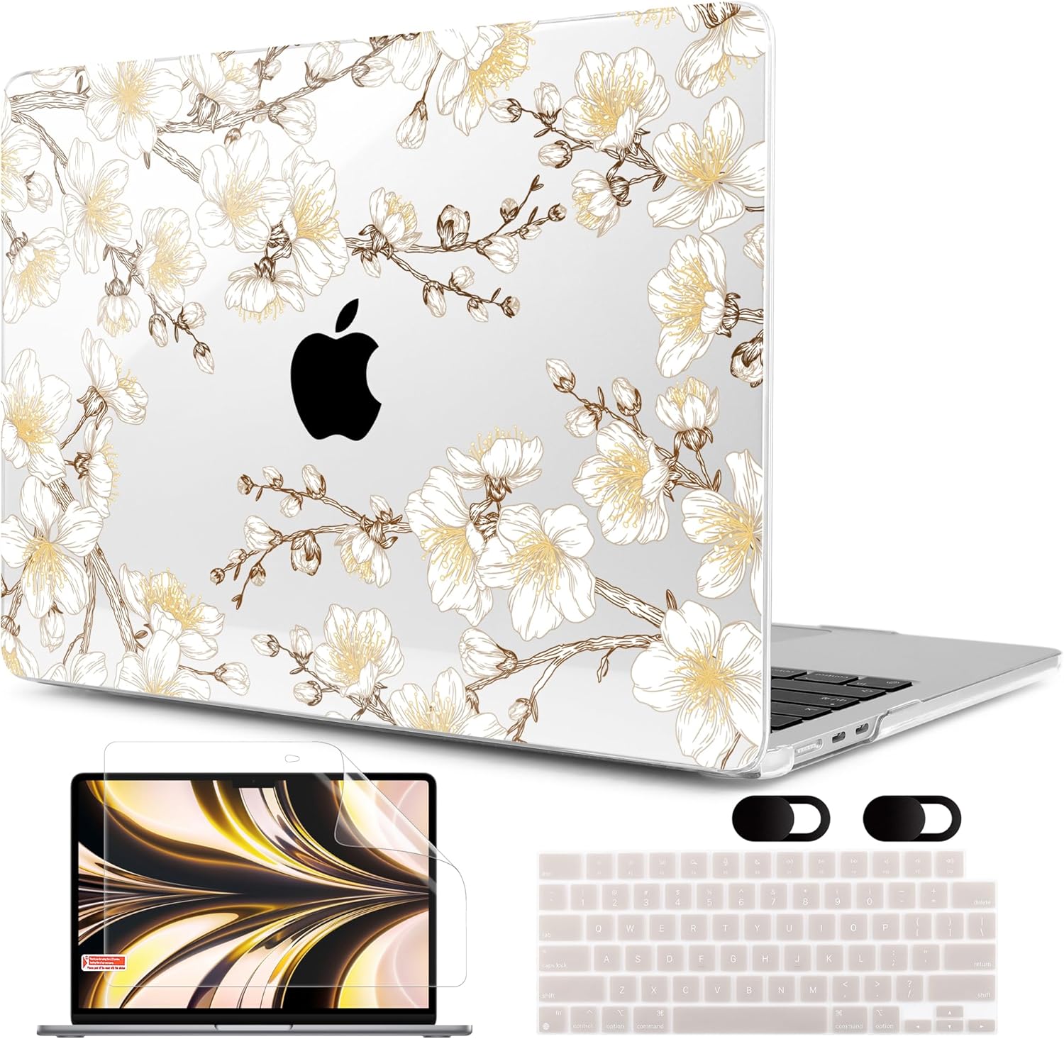 MEEgoodo Case for MacBook Air M4/M3/M2 13.6 inch 2025 2024 2022, Fit Model A3240 A3113 A2681, Compatible with MacBook Air 13 inch, Laptop Hard Shell Case with Keyboard Cover, Cherry Branches