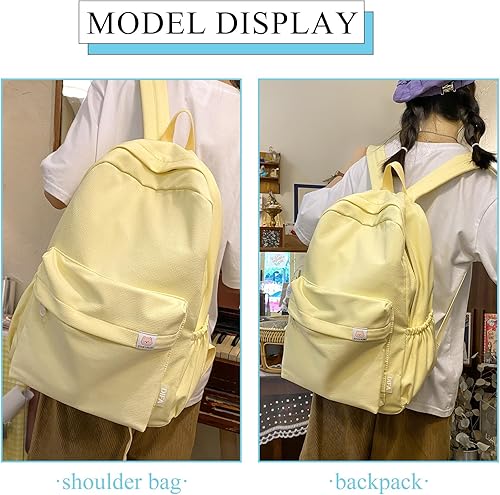 Miniatura 9 de Linda mochila estética, mochilas simples de color sólido Y2K mochila kawaii mochila de viaje para portátil, Verde, Moderno