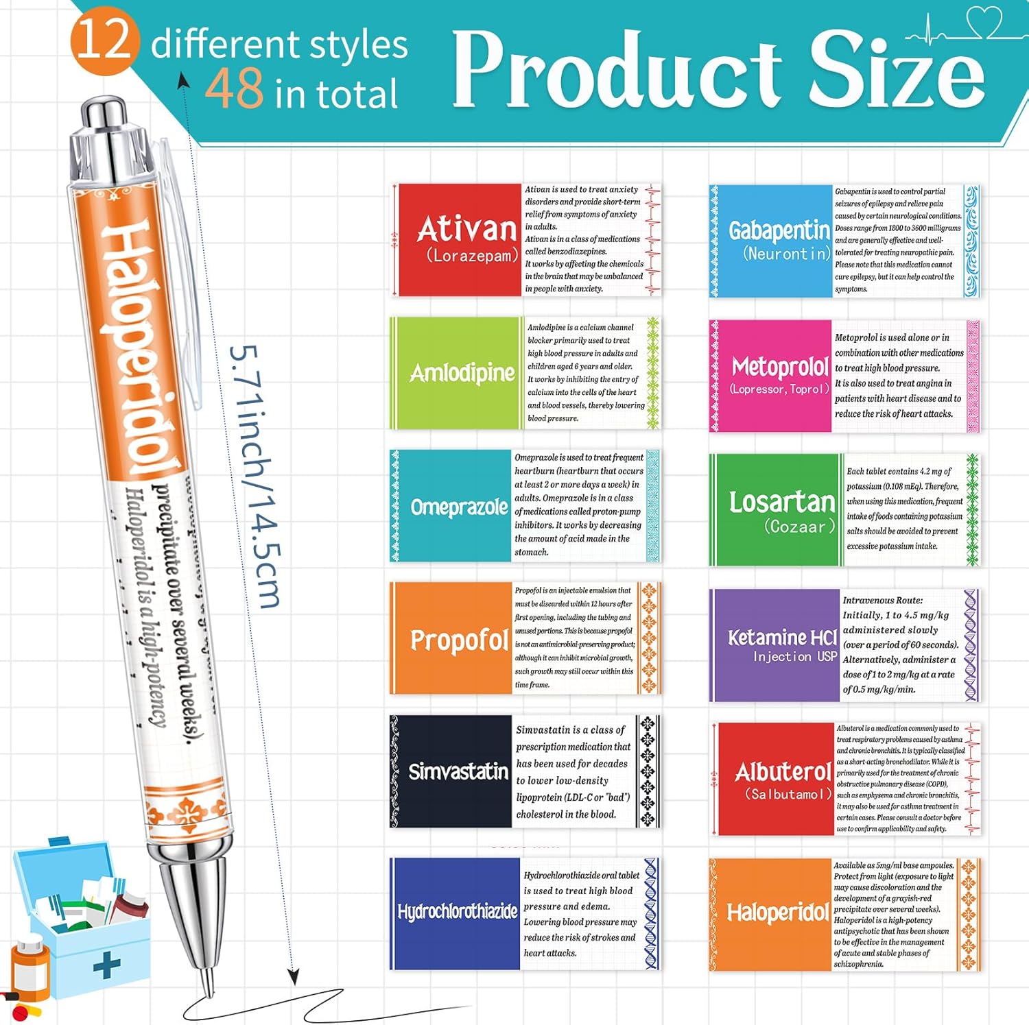 Kosiz 48 Pcs Pharmacy Pens Nurse Ballpoint Pens Bulk Black Ink Nursing Week Gifts for Women Student School Medical Assistant Pharmacist Technician Accessories Supplies - Image 2