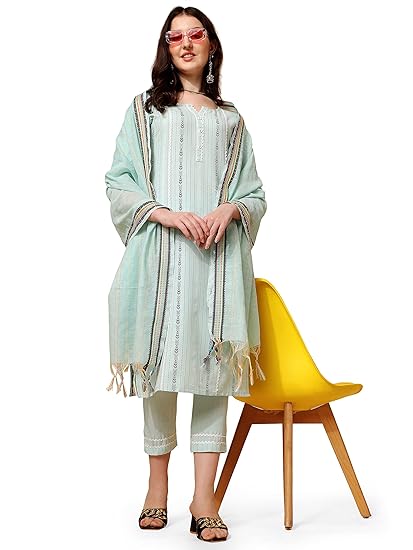 Sky Blue Kurta Set for Women | Women Kurta Pant Dupatta Set | Kurta Set for Women | Cotton Blend Kurti Pant & Dupatta | Printed Kurta Pant Dupatta Set