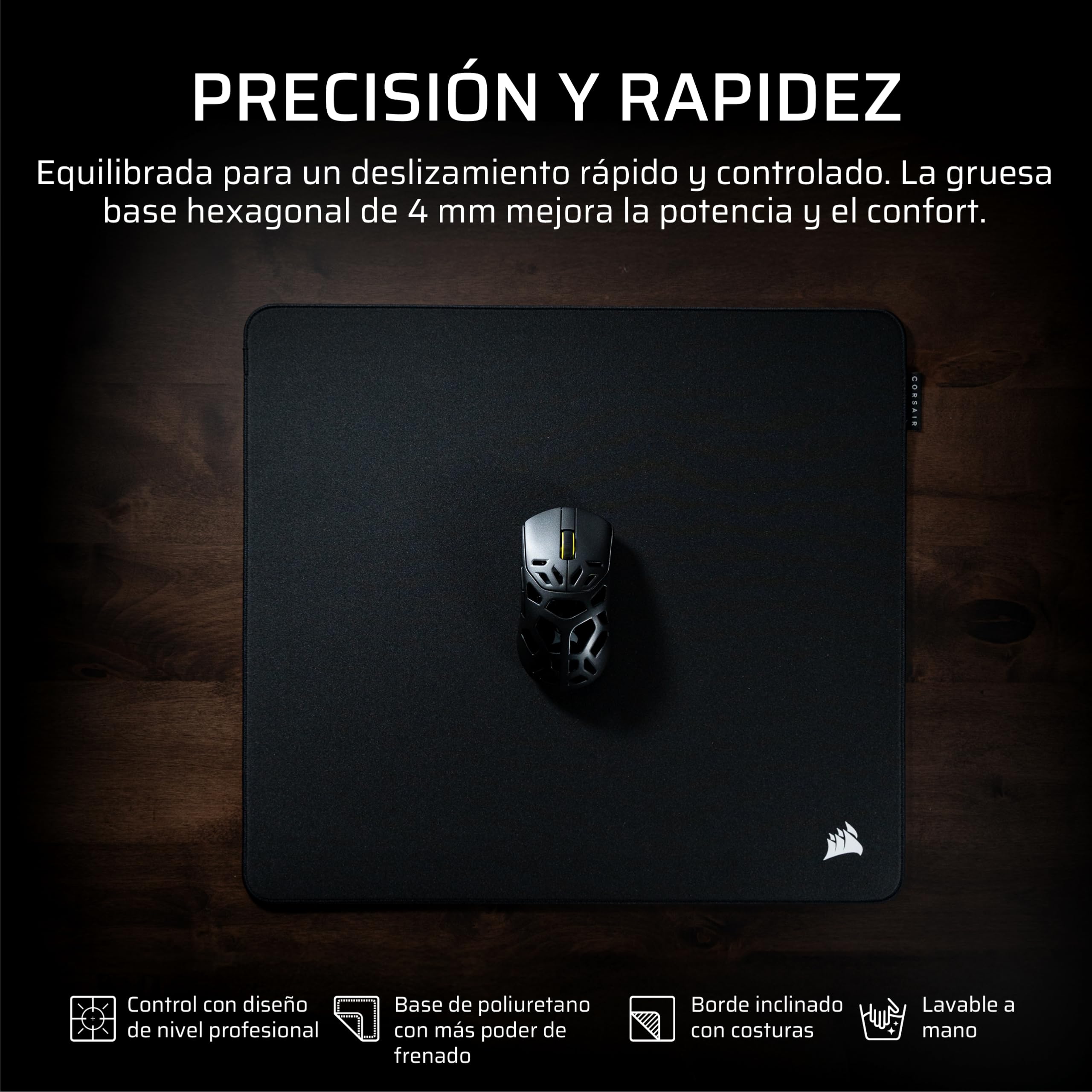 Corsair MM Pro Control Mediana Alfombrilla para Ratón Gaming – Negro | Optimizadas para Esports y para Ajustes de Precisión y Microajustes, Base de Antideslizante, Bordes Inclinados y Cosidos