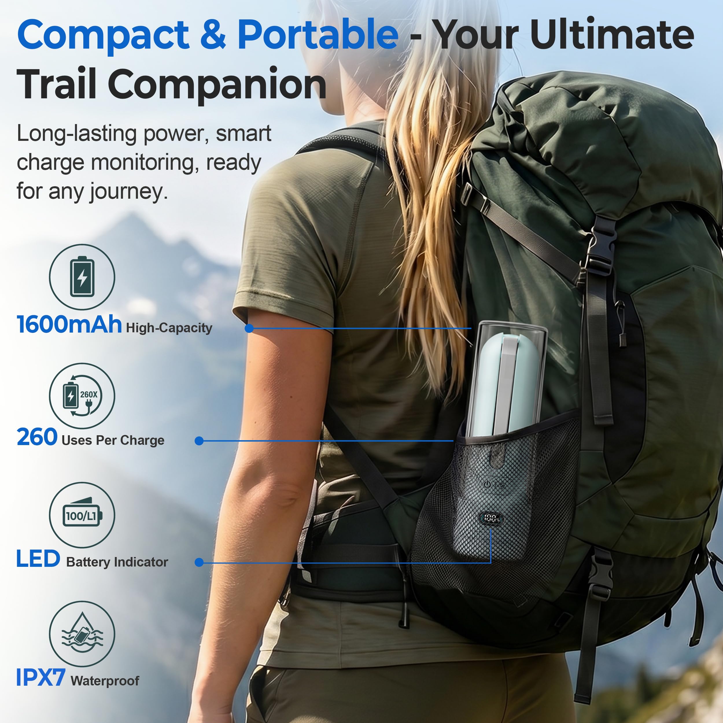 Bidet portatile da viaggio | Bagno - Bidet elettrico ricaricabile con 3 pressioni | Impermeabile per la massima igiene personale per la pulizia a casa, ufficio e campeggio (Aqua)