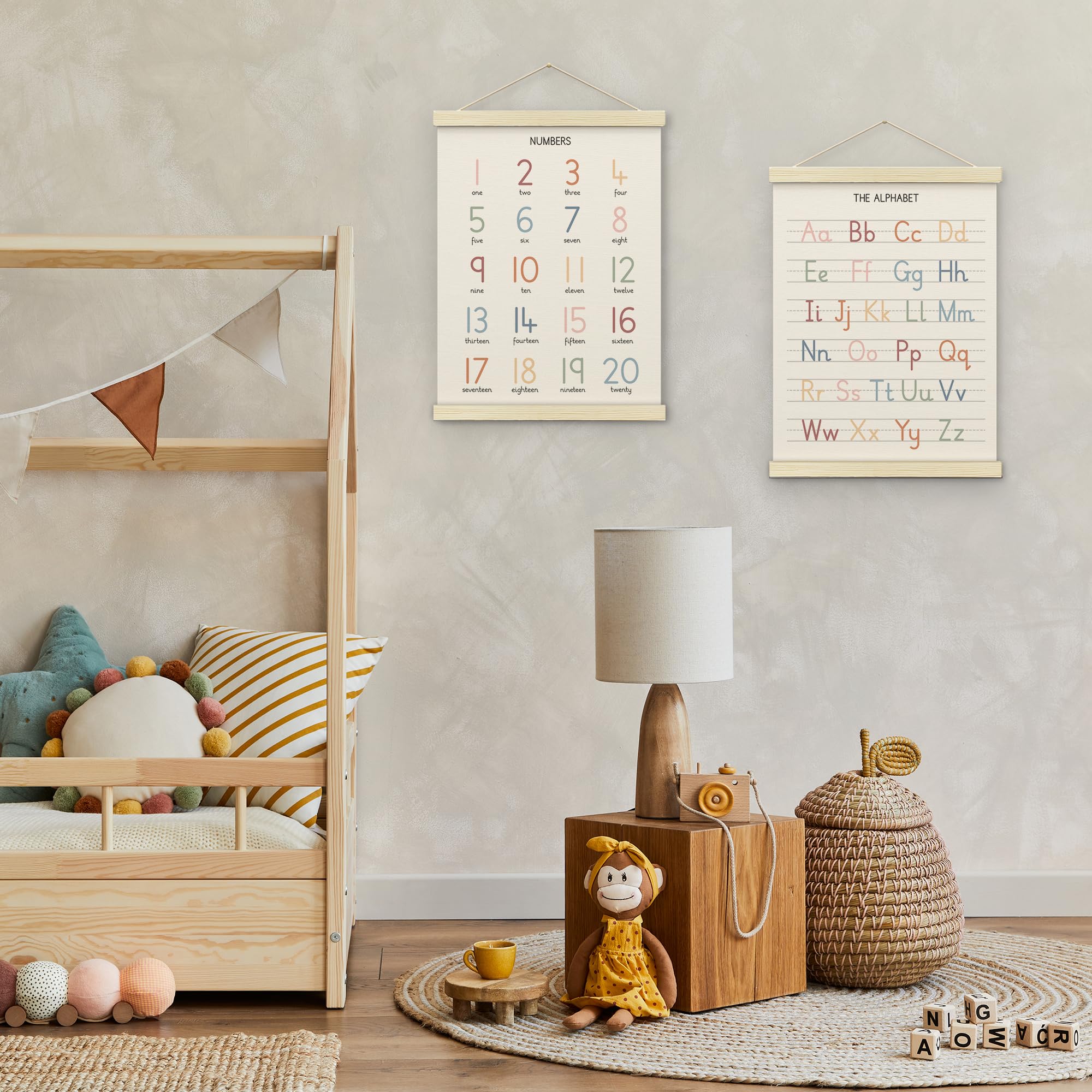 BONETAT Poster de l'alphabet en chiffres pour chambre d'enfant, tout-petits, décoration murale de salle de jeux, tableau mural ABC, décoration murale à suspendre pour salle de jeux, décoration murale