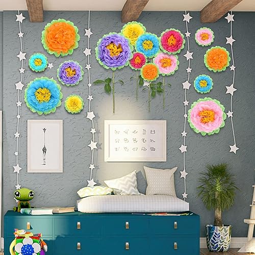 Miniatura 4 de 21 flores de papel grandes, decoraciones de flores de papel de fiesta para pared, flores de papel de seda mexicanas de bricolaje, decoraciones de