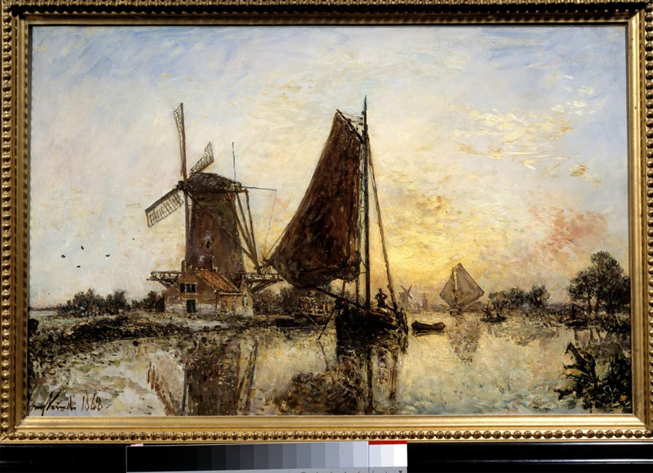 POSTERIIk Famous Modern Artwork Art Mural Dutch Landscape Boats Near the Mill Painting by Johan Barthold Jongkind Oil Paintings Pictures for Home Decor 60x90cm