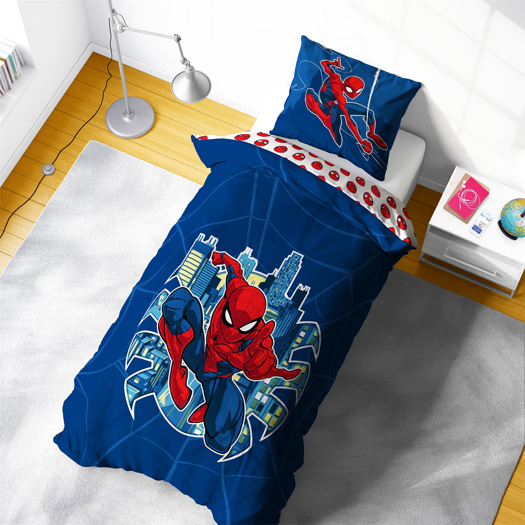 Disney Marvel Spiderman City Swing Streets 100% Polycotton Single Duvet Cover Set - Includes Matching Pillowcase
