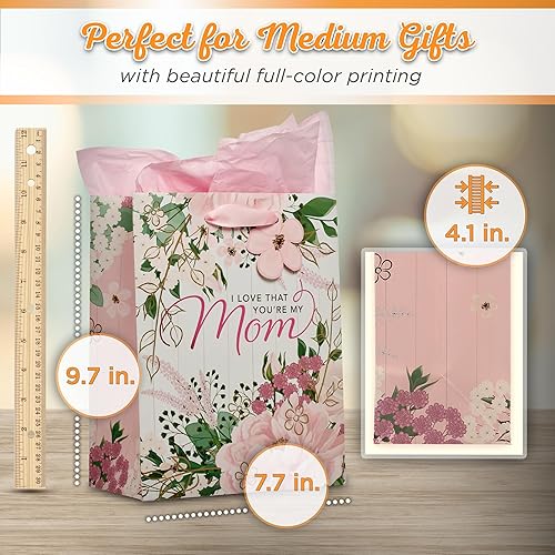 Miniatura 2 de Christian Art Gifts Bolsa de regalojuego de papel de seda para mamás I Love That You're My Mom, rosa, mediano