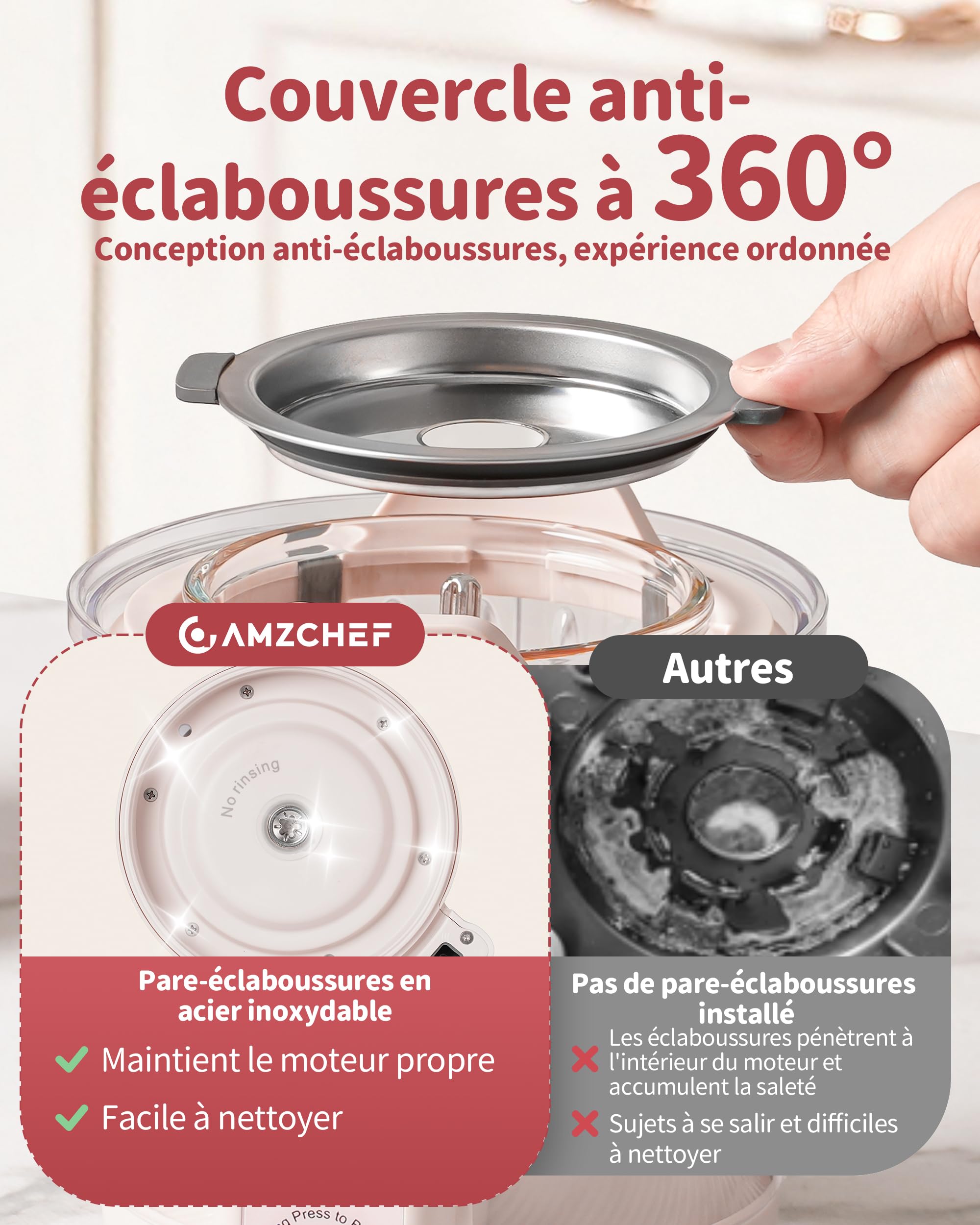 AMZCHEF Robot Cuiseur Bébé 6-en-1, Cuiseur Vapeur Mixeur 350 ml – Cuisson automatique & Hachage, Décongeler, Réchauffer – Commande Tactile, Lame 4 Couches, Sans BPA, Auto-Nettoyage