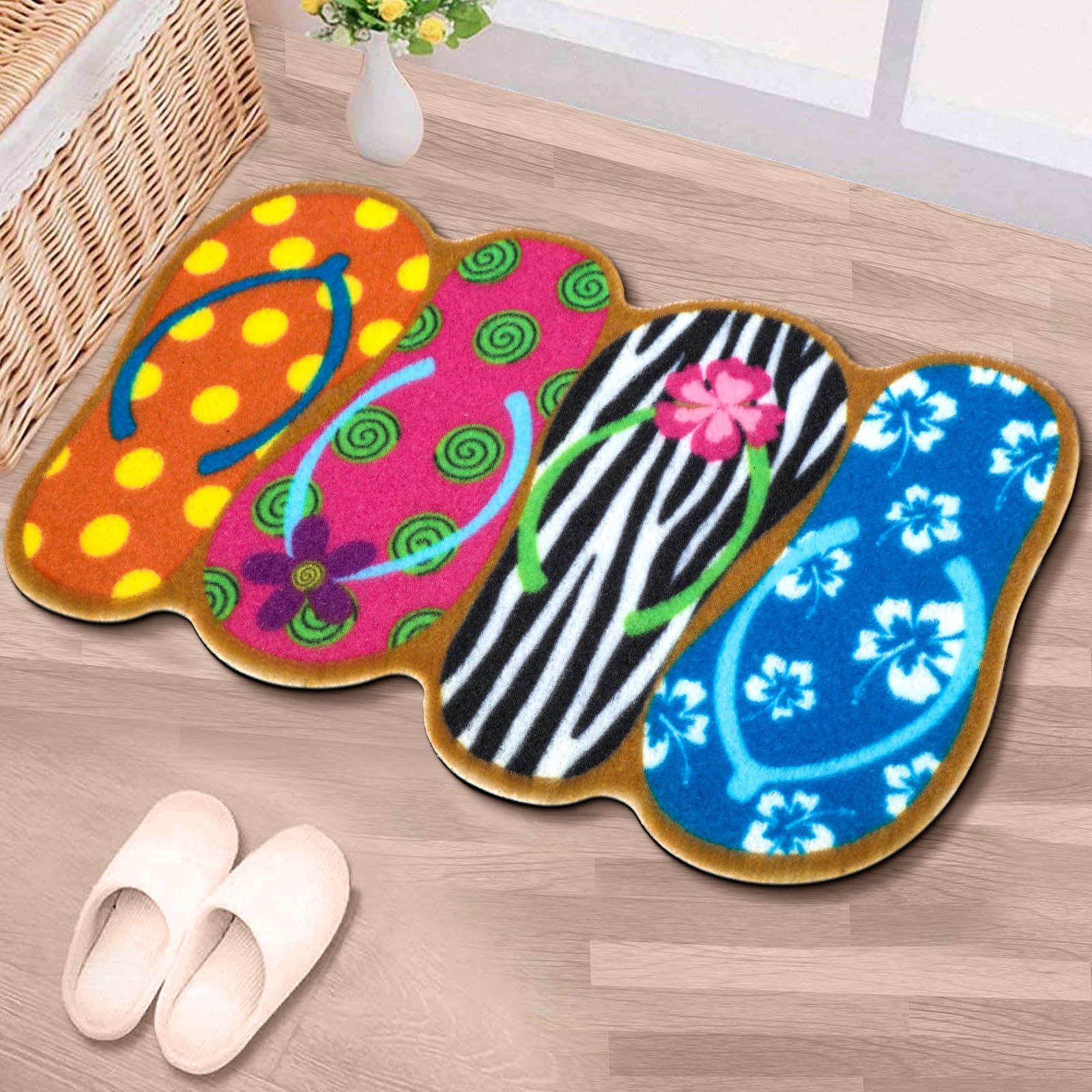 Maasechs Flip Flop Welcome Doormat Flip Flops Summer Coir Rug 30 x 18 Durable Natural Coir Fiber Doormat Welcome Mat for Front Door Anti-Slip Mat for