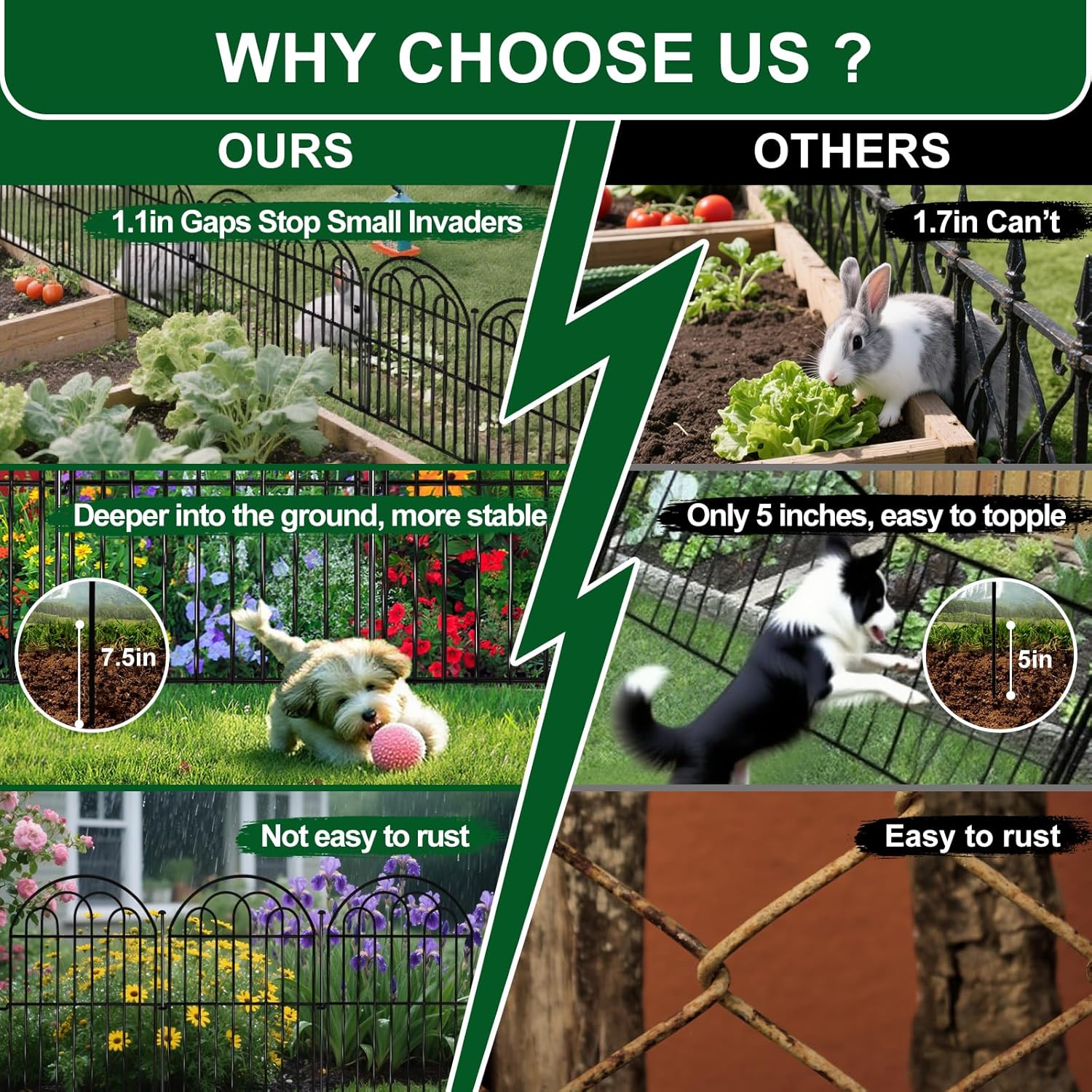 Decorative Garden Fence 17in x 10.8ft (10 Panels), Rustproof Metal No Dig Arched Garden Border Fencing with Stakes, Small Animal Barrier Flower Bed Fence for Yard Patio Outdoor Decor